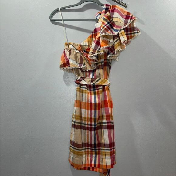Trina Turk Reyes One Shoulder Plaid Dress with Detachable Flower – Size 0 – NWT - Picture 6 of 14
